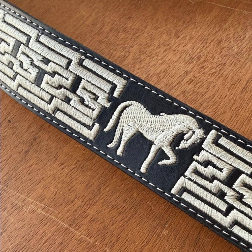 Vintage Men's Black and Brown Embroidered Belt - Equestrian